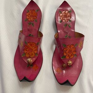 Women Shoes Leather Handmade Indian Khussa Jutties Flat Sandals Euro 36 US 7